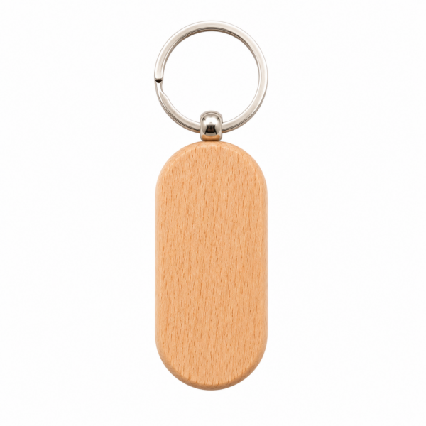 Rounded rectangular beech wood keychain blank